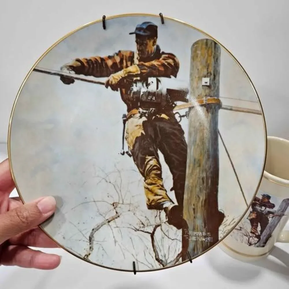 Norman Rockwell AT&T Telephone Lineman Plate and Limited Edition Tankard Mug. 2